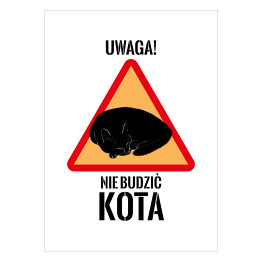 Plakat samoprzylepny "Uwaga! Nie budzić kota" - kocie znaki