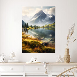 Plakat Krajobraz górski z jeziorem