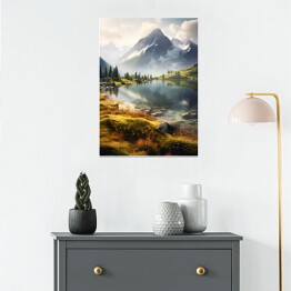 Plakat samoprzylepny Krajobraz górski z jeziorem