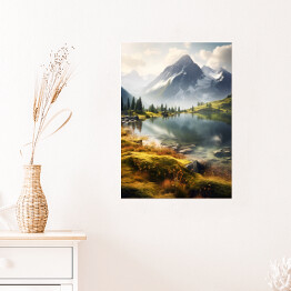 Plakat samoprzylepny Krajobraz górski z jeziorem