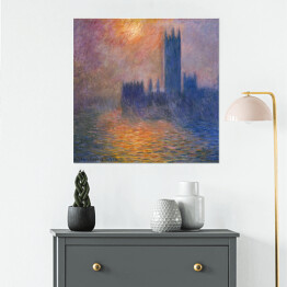 Plakat samoprzylepny Claude Monet Pałac Westminsterski Zachód słońca - reprodukcja obrazu
