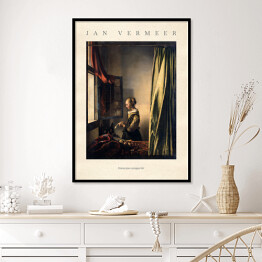 Plakat w ramie Jan Vermeer "Dziewczyna czytająca list" - reprodukcja z napisem. Plakat z passe partout