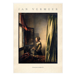 Plakat samoprzylepny Jan Vermeer "Dziewczyna czytająca list" - reprodukcja z napisem. Plakat z passe partout