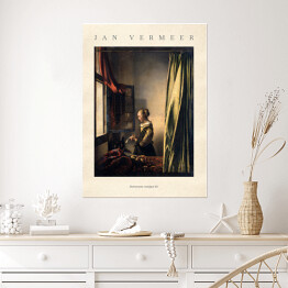 Plakat Jan Vermeer "Dziewczyna czytająca list" - reprodukcja z napisem. Plakat z passe partout