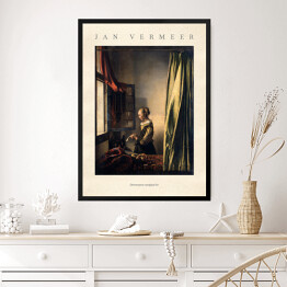 Obraz w ramie Jan Vermeer "Dziewczyna czytająca list" - reprodukcja z napisem. Plakat z passe partout