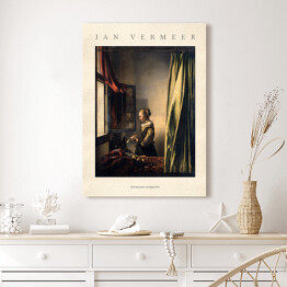 Obraz na płótnie Jan Vermeer "Dziewczyna czytająca list" - reprodukcja z napisem. Plakat z passe partout