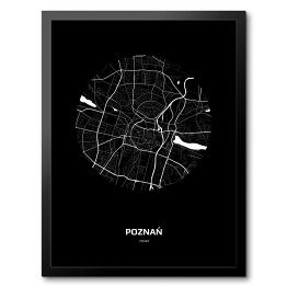 Obraz w ramie Mapa Poznania w kole czarno-biała
