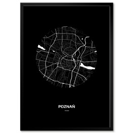 Plakat w ramie Mapa Poznania w kole czarno-biała