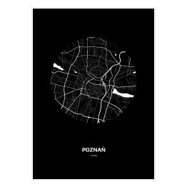 Plakat samoprzylepny Mapa Poznania w kole czarno-biała
