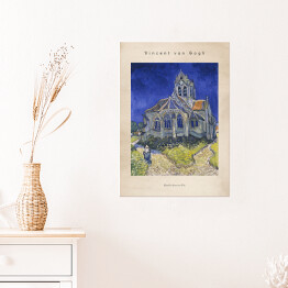 Plakat Vincent van Gogh "Kościół w Auvers-sur-Oise" - reprodukcja z napisem. Plakat z passe partout