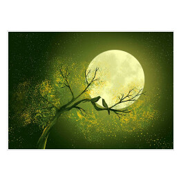 Plakat samoprzylepny Księżyc na zielonym tle