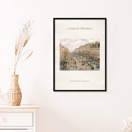 Plakat w ramie Camille Pissarro "Boulevard Montmartre w zimowy poranek" - reprodukcja z napisem. Plakat z passe partout