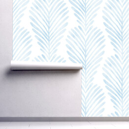 Tapeta samoprzylepna w rolce Malowane akwarelowe błękitne listki na białym tle