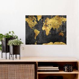 Plakat Mapa świata w odcieniach złota na ciemnym tle