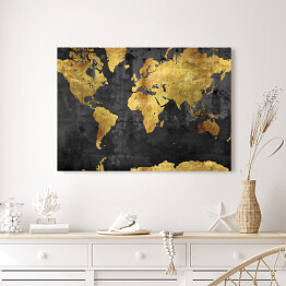 Obraz na płótnie Mapa świata w odcieniach złota na ciemnym tle