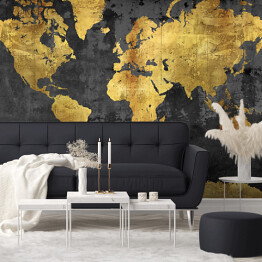 Fototapeta samoprzylepna Mapa świata w odcieniach złota na ciemnym tle