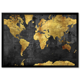 Plakat w ramie Mapa świata w odcieniach złota na ciemnym tle