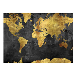 Plakat samoprzylepny Mapa świata w odcieniach złota na ciemnym tle