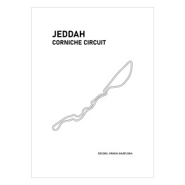 Plakat samoprzylepny Jeddah Corniche Circuit - Tory wyścigowe Formuły 1 - białe tło