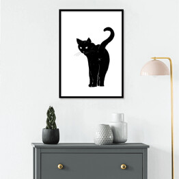 Plakat w ramie Odwracający się czarny kot