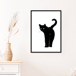Plakat w ramie Odwracający się czarny kot