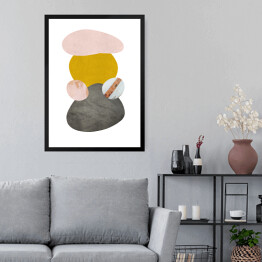 Obraz w ramie Złoto szara abstrakcja z różowymi elementami