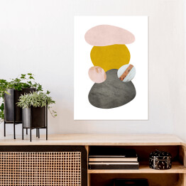 Plakat samoprzylepny Złoto szara abstrakcja z różowymi elementami