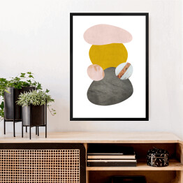Obraz w ramie Złoto szara abstrakcja z różowymi elementami