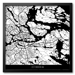 Obraz w ramie Mapa miast świata - Sztokholm - biała