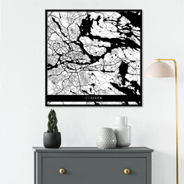 Plakat w ramie Mapa miast świata - Sztokholm - biała