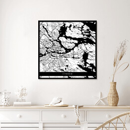 Plakat w ramie Mapa miast świata - Sztokholm - biała