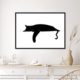 Plakat w ramie Śpiący czarny kotek