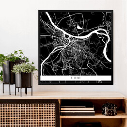 Obraz w ramie Mapy miast świata - Belgrad - czarna