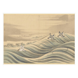 Plakat samoprzylepny Hokusai Katsushika. Ptaki Chidori. Reprodukcja