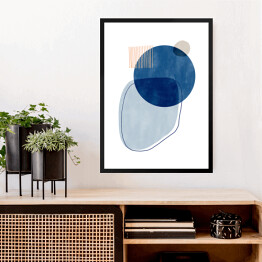 Obraz w ramie Niebiesko beżowa abstrakcja z niebieskim kołem