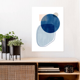 Plakat samoprzylepny Niebiesko beżowa abstrakcja z niebieskim kołem