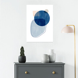 Plakat Niebiesko beżowa abstrakcja z niebieskim kołem