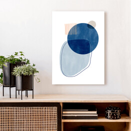 Obraz na płótnie Niebiesko beżowa abstrakcja z niebieskim kołem