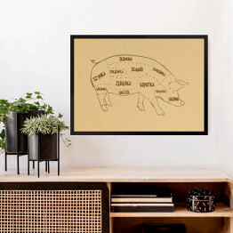 Obraz w ramie Rysunek świni