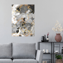 Plakat samoprzylepny Marmur w odcieniach szarości i czerni z akcentami w kolorze złotym