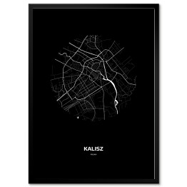 Plakat w ramie Mapa Kalisza w kole czarno-biała