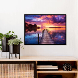 Plakat w ramie Różowy zachód słońca nad jeziorem