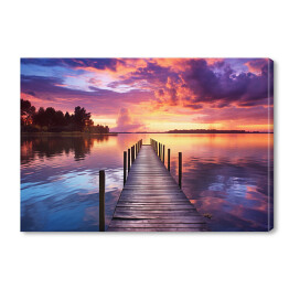Obraz na płótnie Różowy zachód słońca nad jeziorem