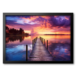 Obraz w ramie Różowy zachód słońca nad jeziorem