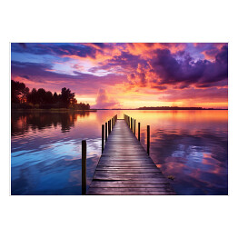 Plakat Różowy zachód słońca nad jeziorem