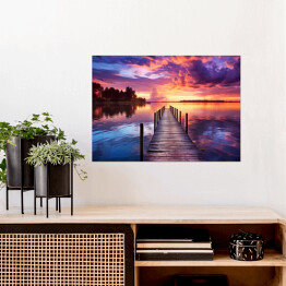 Plakat samoprzylepny Różowy zachód słońca nad jeziorem
