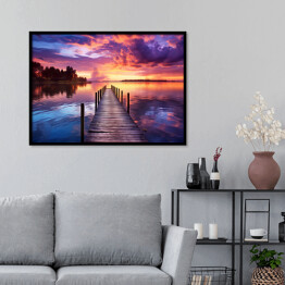 Plakat w ramie Różowy zachód słońca nad jeziorem