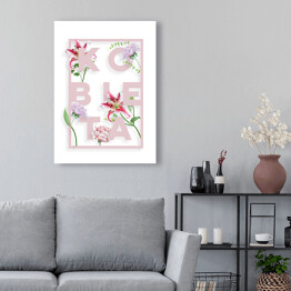 Obraz klasyczny Typografia - napis "kobieta" z różowymi kwiatami