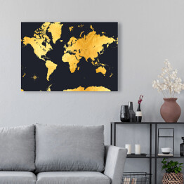 Obraz na płótnie Stylowa złota mapa świata na ciemnym granatowym tle