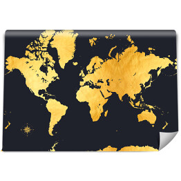 Fototapeta Stylowa złota mapa świata na ciemnym granatowym tle
